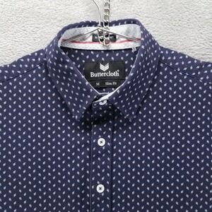 Butter Cloth Shirt Mens M Blue Icy Cotton Short Sleeve Button Up Collared